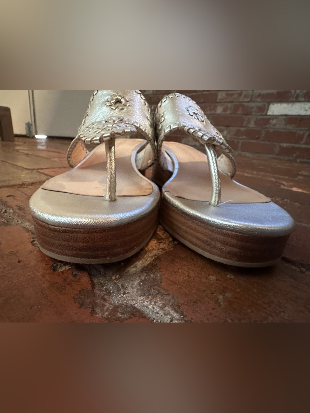Jack Rogers Women's Jacks Mid Wedge Stacked Leather Heels, Size 10 - Picture 3 of 6